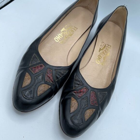 Vintage SALVATORE FERRAGAMO Leather Pump 10 - Picture 1 of 16